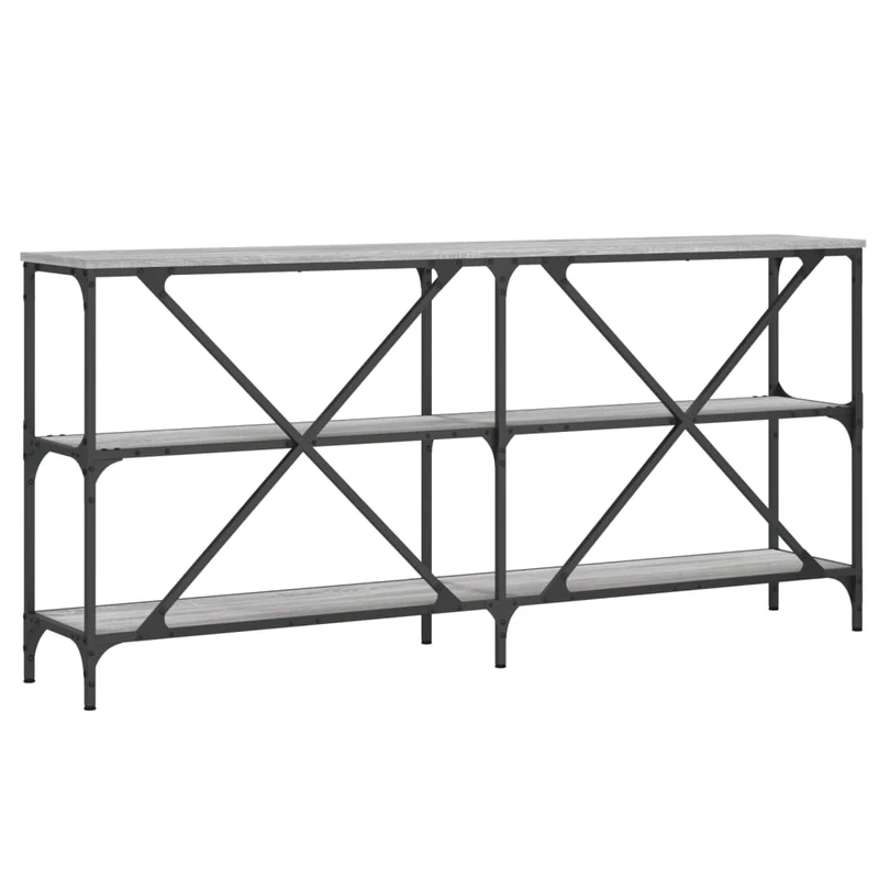 Meuble console d'entrée moderne avec étagères 160 x 30 x 75 cm bois d'ingénierie gris et fer DEC032223