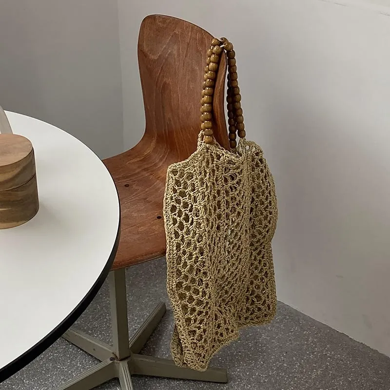 Grand sac fourre-tout d'été en paille pour femmes