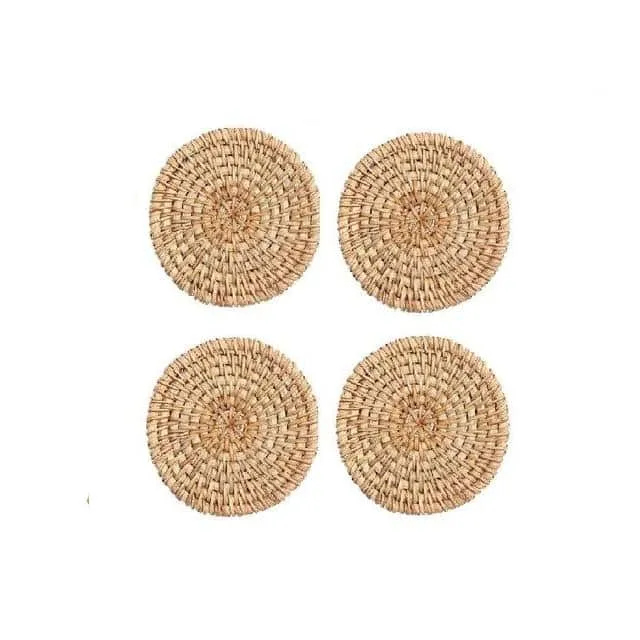 Dessous de verre rond en rotin naturel, 4 pièces
