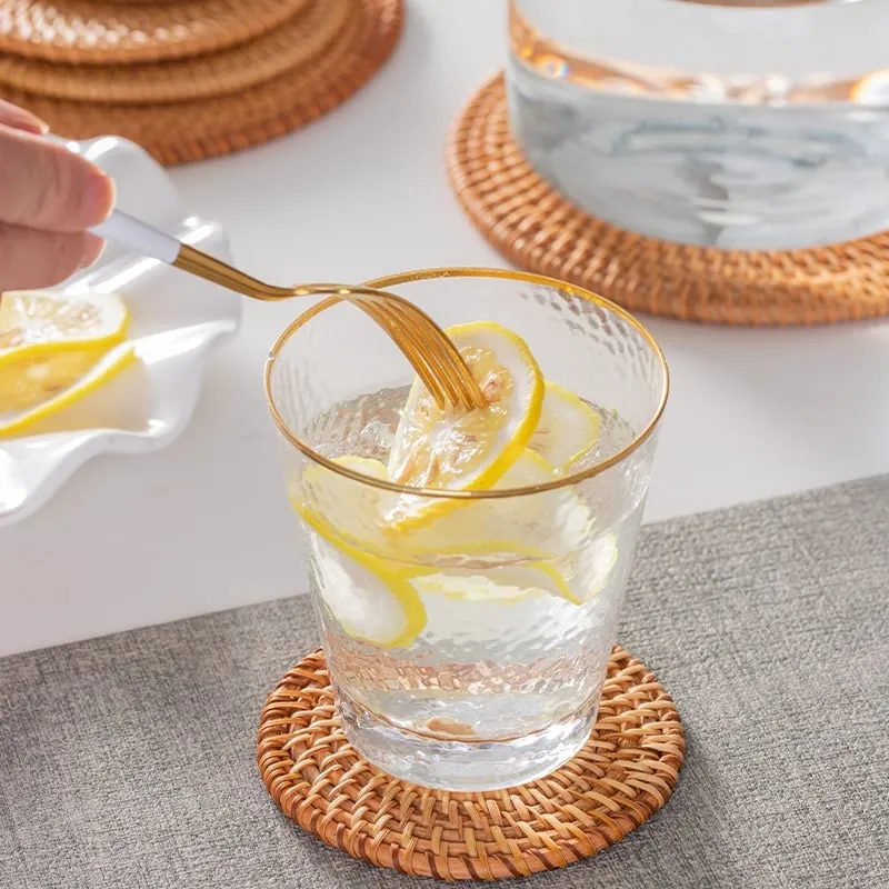 Dessous de verre rond en rotin naturel, 6 pièces