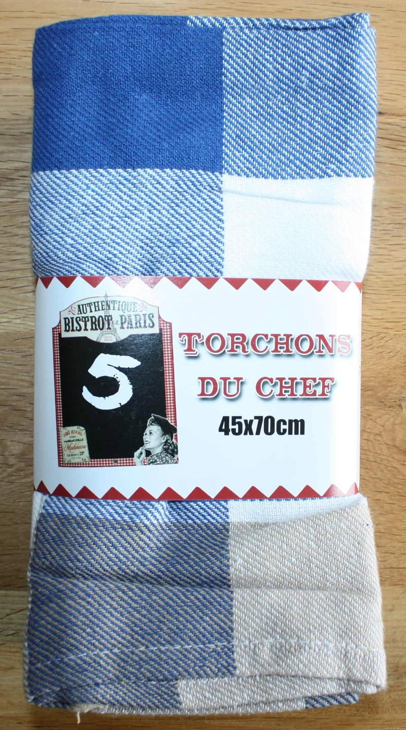 Lot de 5 Grands torchons en Coton mélangé - 45x70cm - Qualité Professionnelle - 6 COLORIS -