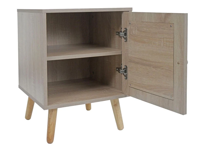 Table de chevet table d'appoint deux compartiments de rangement en kubu bois aspect chêne et MDF 56x40x40 cm 04_0008529