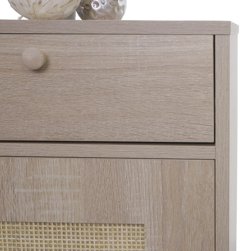 Table d'appoint table basse table de chevet compartiments de rangement avec tiroir kubu rotin MDF aspect chêne 04_0008504