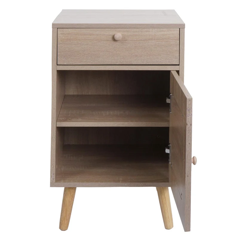 Table d'appoint table basse table de chevet compartiments de rangement avec tiroir kubu rotin MDF aspect chêne 04_0008504