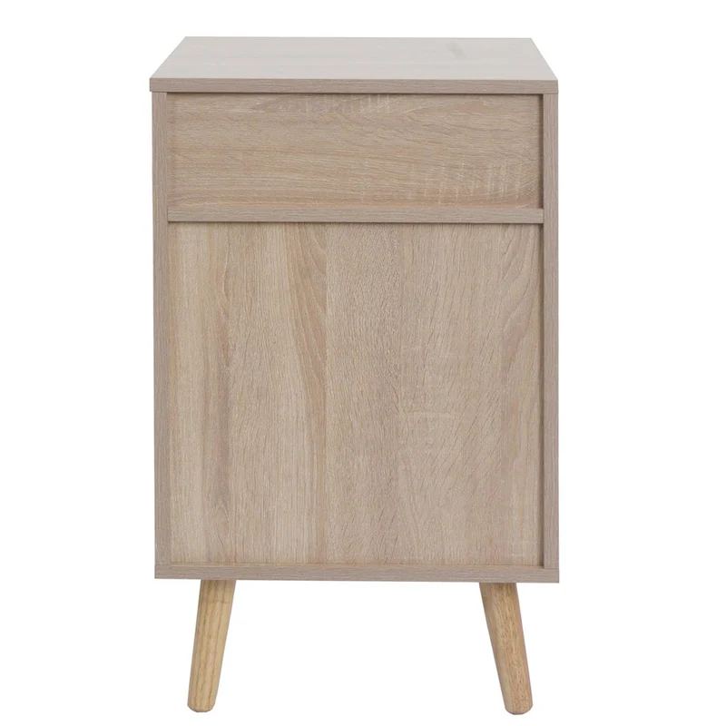 Table d'appoint table basse table de chevet compartiments de rangement avec tiroir kubu rotin MDF aspect chêne 04_0008504