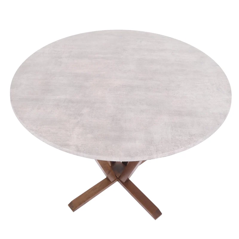 Table bistro table à manger en bois diamètre 92 cm HDF aspect béton structure marron 04_0008483