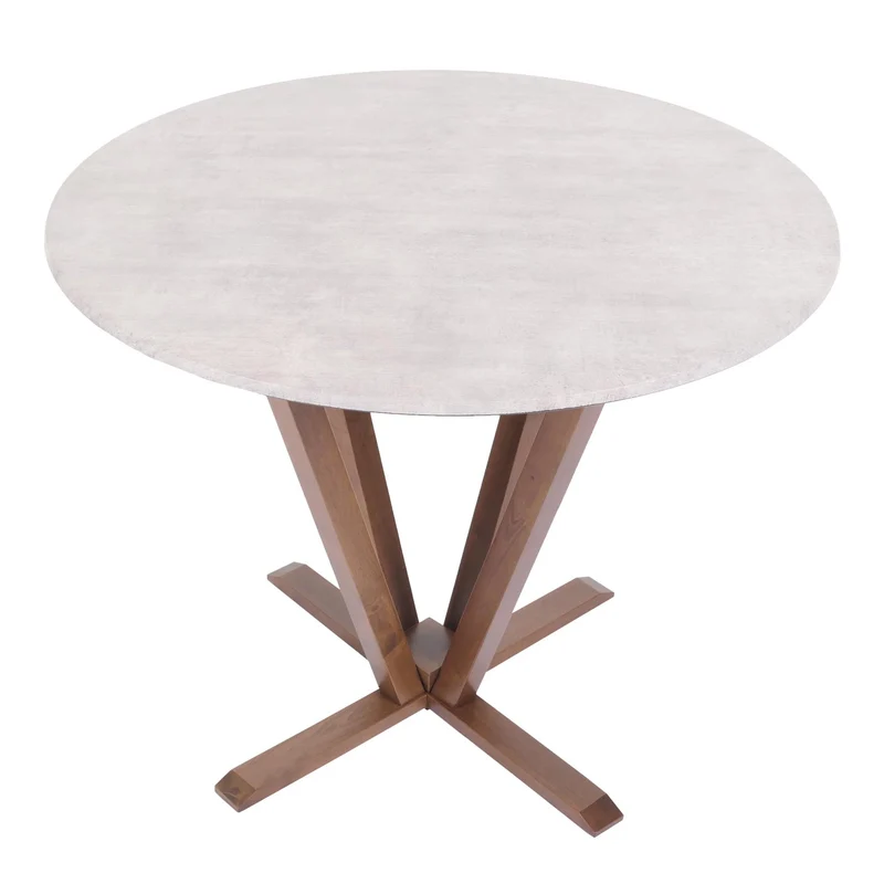 Table bistro table à manger en bois diamètre 92 cm HDF aspect béton structure marron 04_0008483