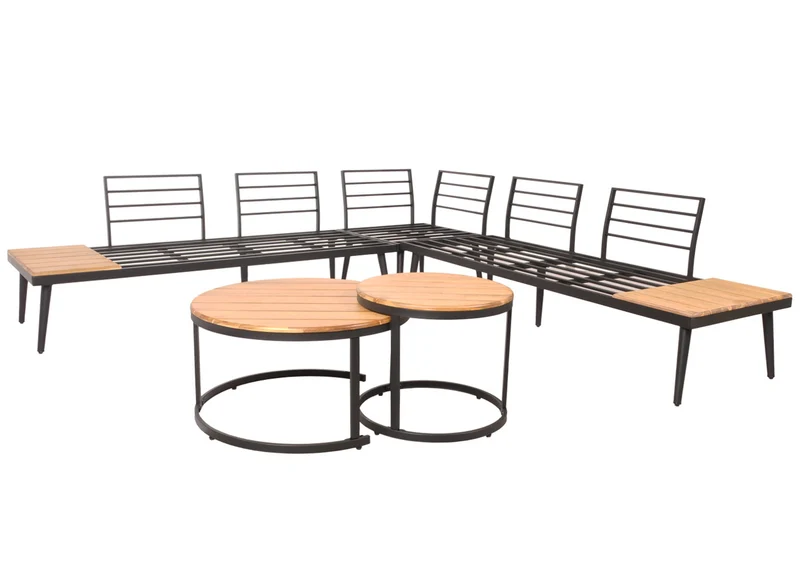Salon de jardin avec deux tables d'appoint en bois d'acacia marron clair et coussin beige 04_0008304