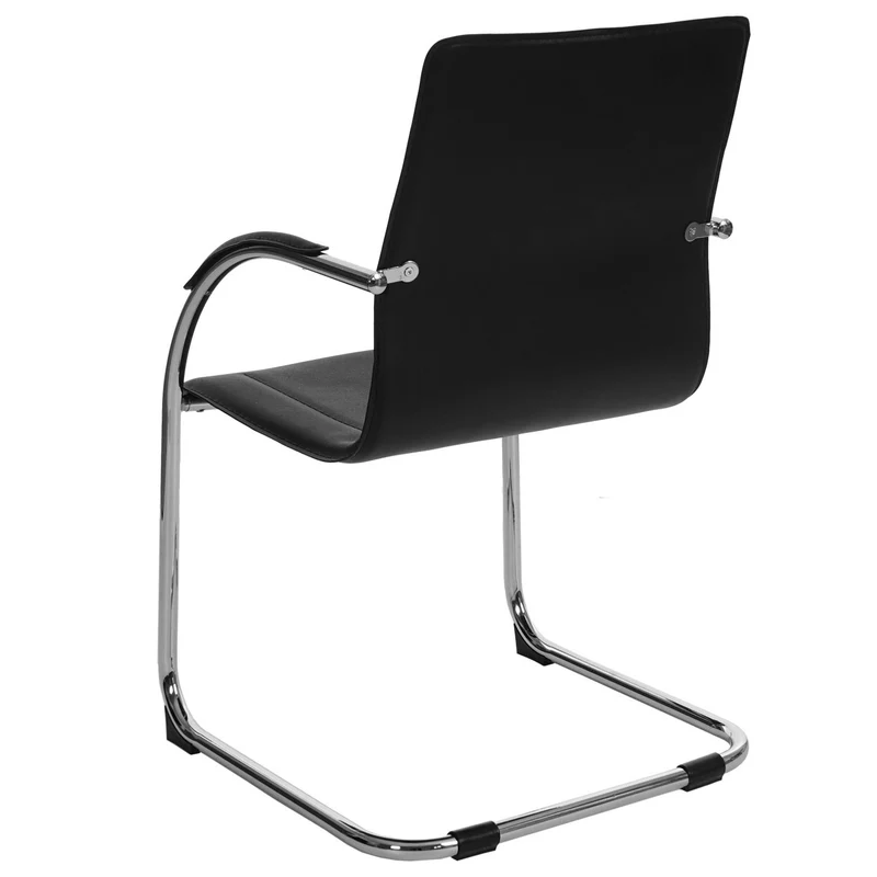 Lot de 6 chaises de salle à manger chaise de conférence assise en PVC noir structure acier chromé 04_0007780