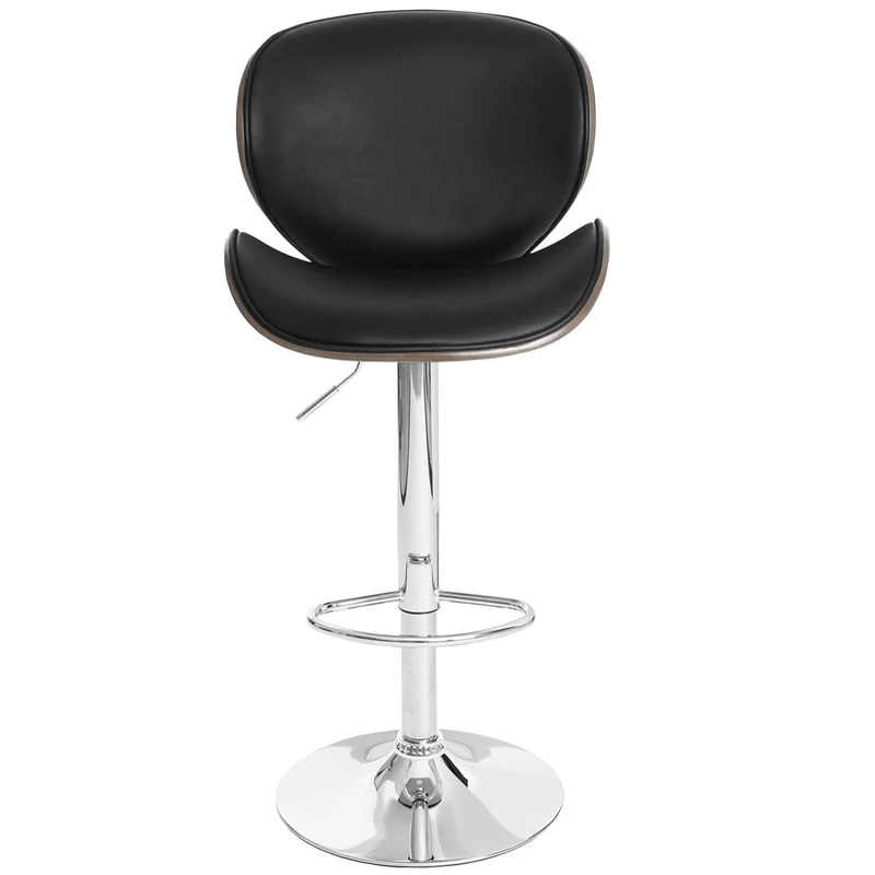 Tabouret de bar x1 pivotant design rétro PVC noir coque d'assise en bois courbé 04_0008579