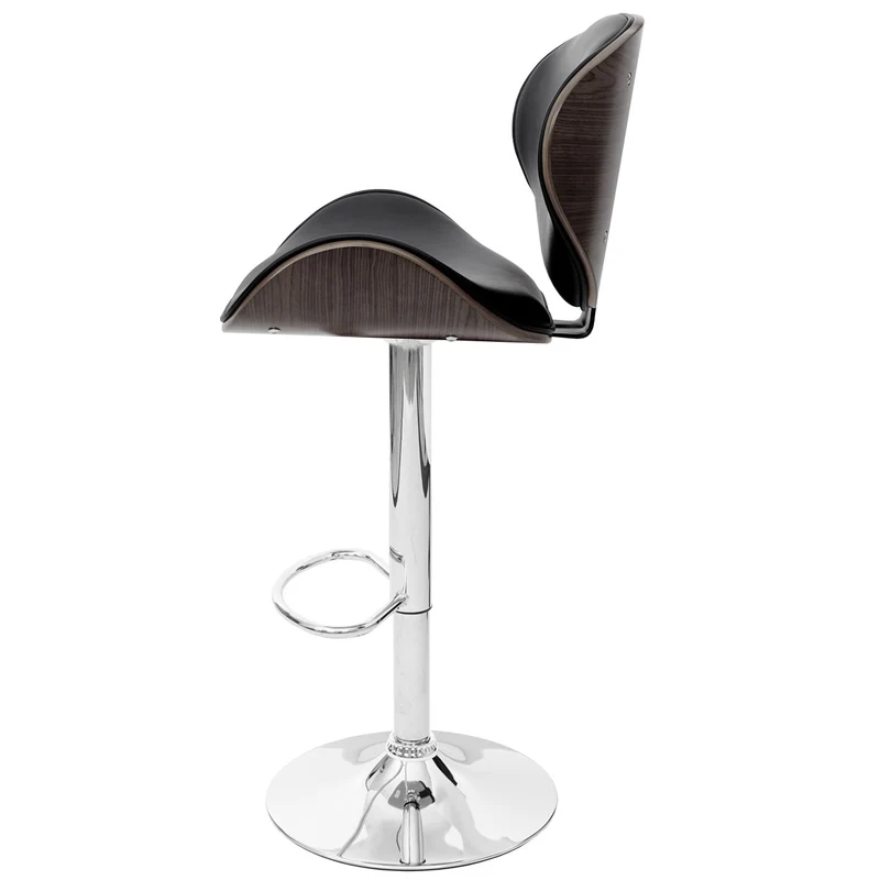 Tabouret de bar x1 pivotant design rétro PVC noir coque d'assise en bois courbé 04_0008579