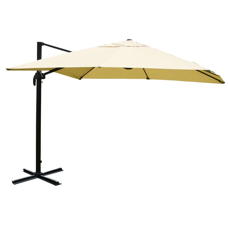 Parasol déporté suspendu avec croix de base et plaque rotative 3 x 3m polyester aluminium acier crème sans pieds 04_0007972