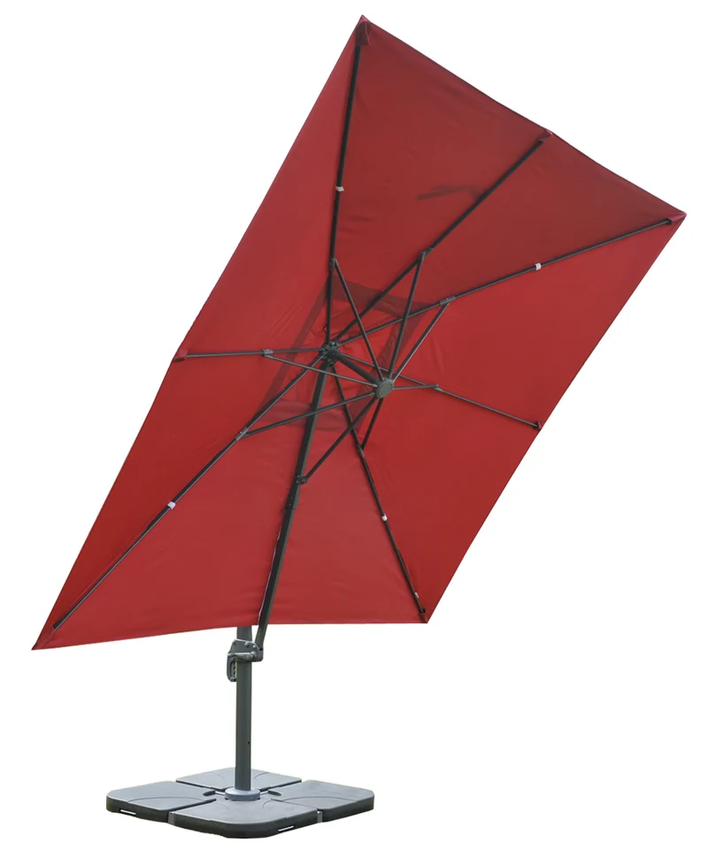 Parasol déporté suspendu avec croix de base et plaque rotative 3 x 3m polyester aluminium acier crème avec pieds 04_0007970