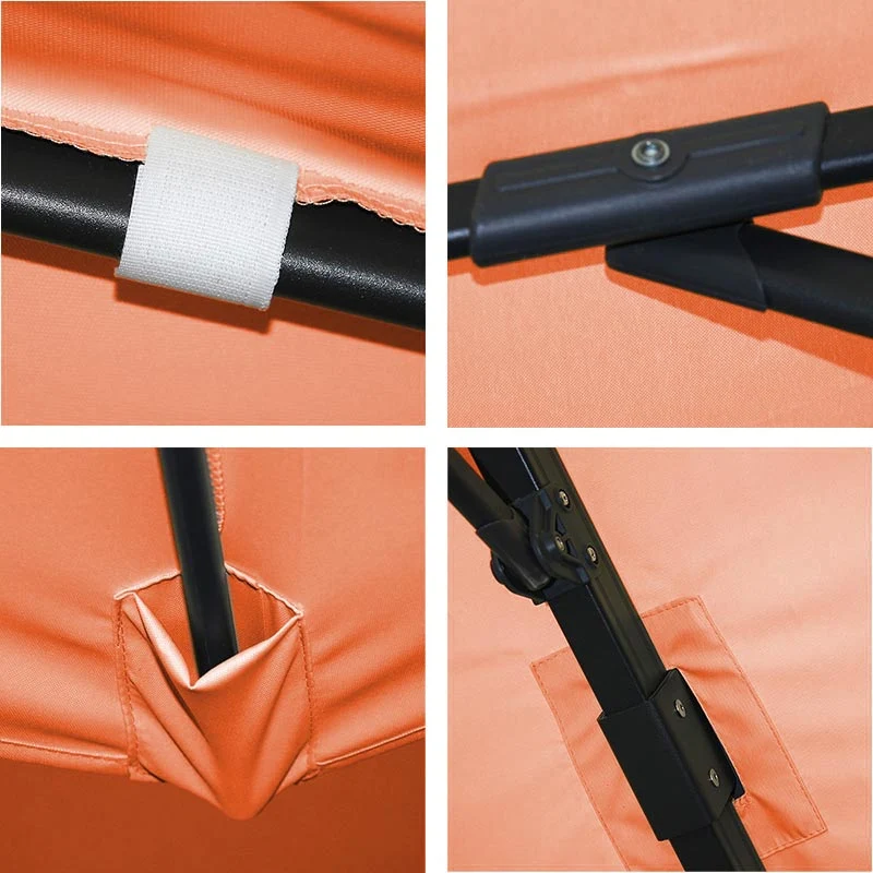 Parasol déporté suspendu avec croix de base et plaque rotative 3 x 3m polyester couleur terre cuite aluminium acier avec pieds 04_0007923