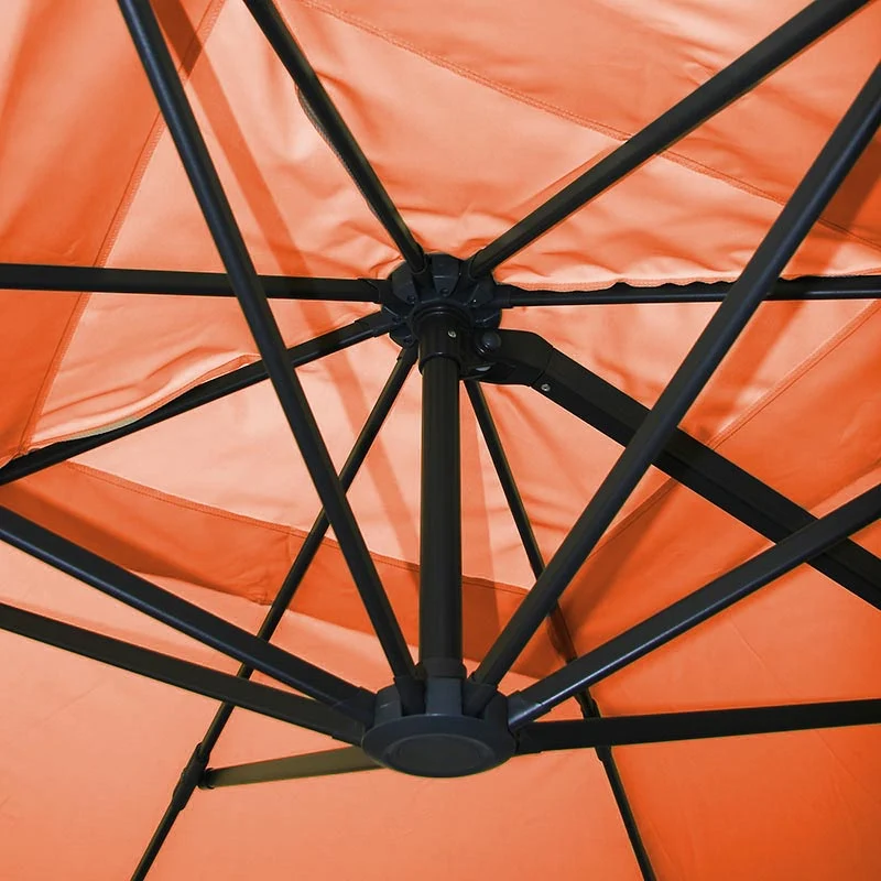 Parasol déporté suspendu avec croix de base et plaque rotative 3 x 3m polyester couleur terre cuite aluminium acier avec pieds 04_0007923