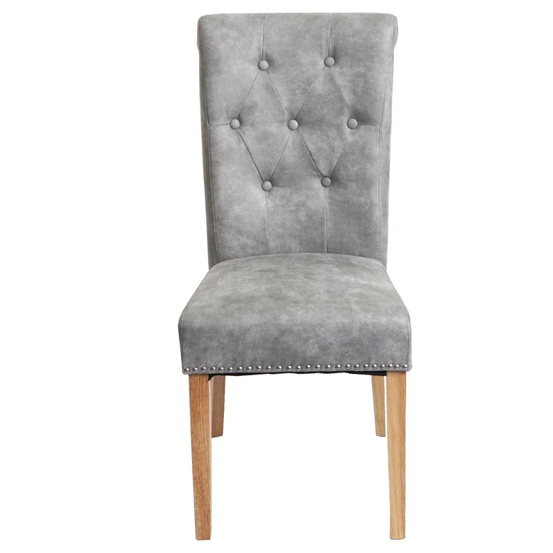 Lot de 2 chaises de salle à manger rivets métalliques tissu gris clair pieds en bois clairs 04_0007315