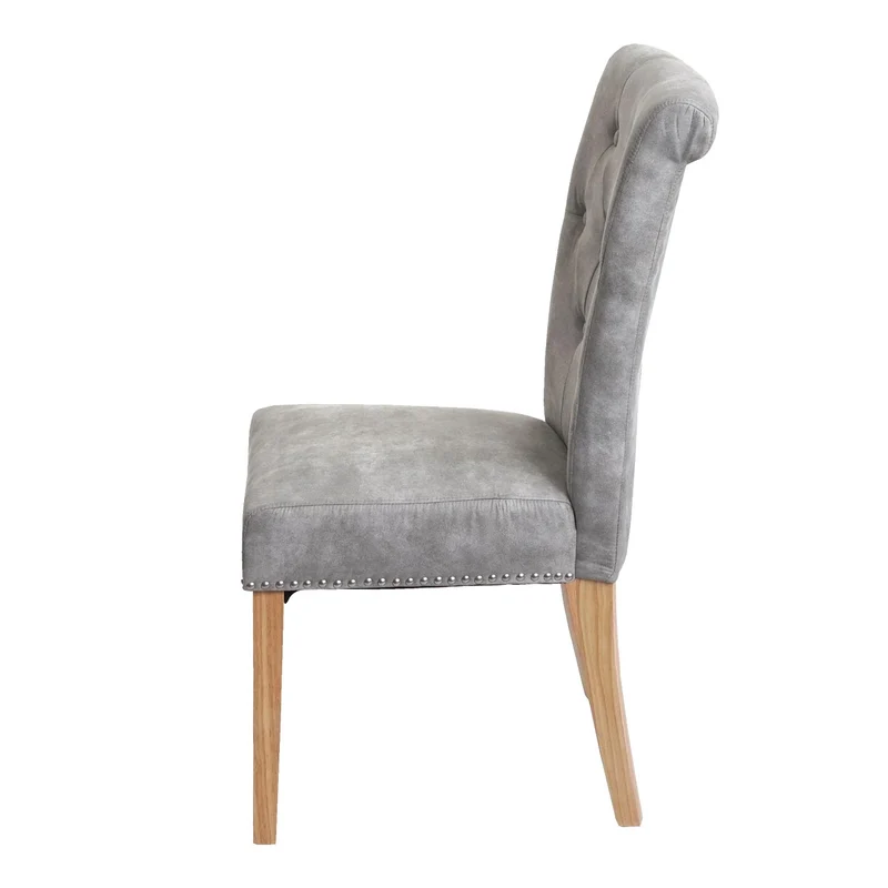 Lot de 2 chaises de salle à manger rivets métalliques tissu gris clair pieds en bois clairs 04_0007315