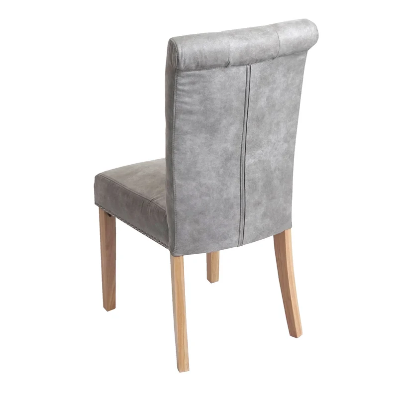 Lot de 2 chaises de salle à manger rivets métalliques tissu gris clair pieds en bois clairs 04_0007315