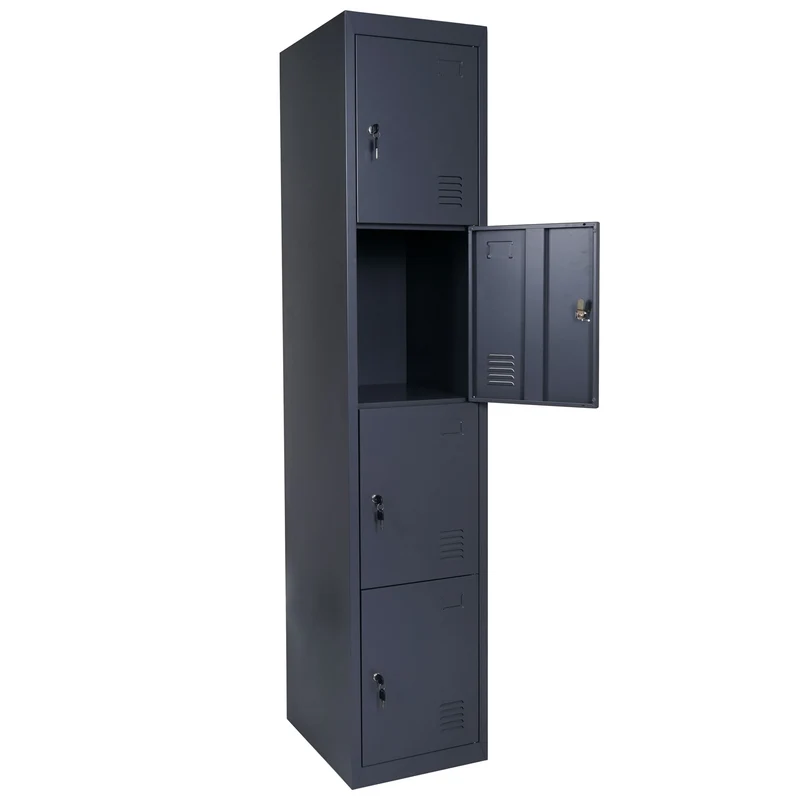 Casier armoire de rangement 4 compartiments verrouillables 180 x 38 x 45 cm acier anthracite 04_0007263