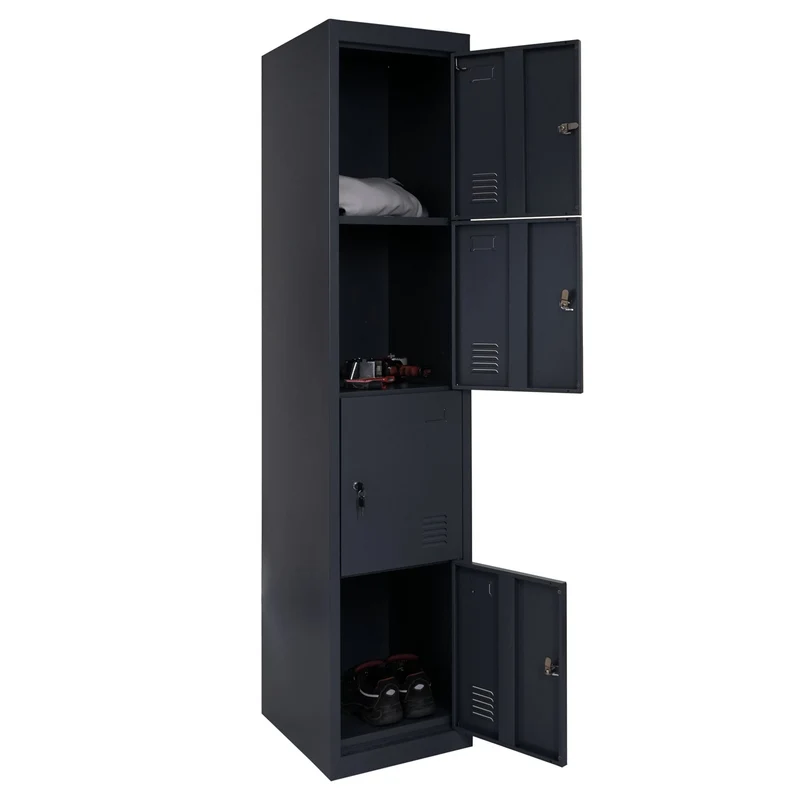 Casier armoire de rangement 4 compartiments verrouillables 180 x 38 x 45 cm acier anthracite 04_0007263