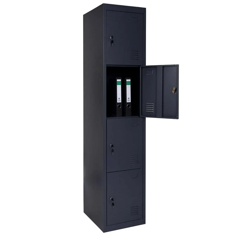 Casier armoire de rangement 4 compartiments verrouillables 180 x 38 x 45 cm acier anthracite 04_0007263