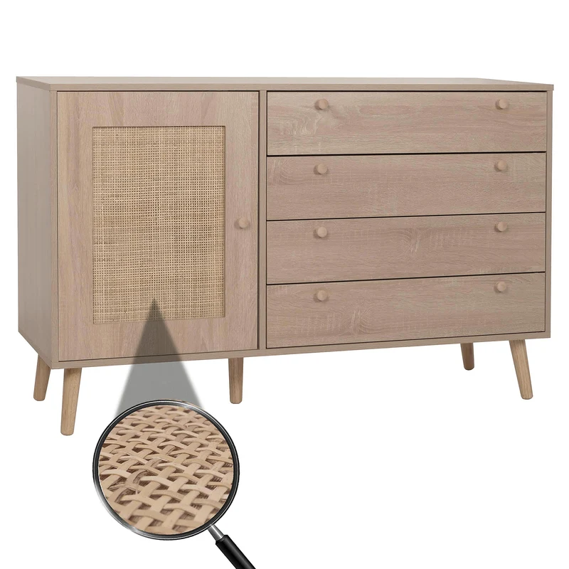 Buffet avec compartiment de rangement en kubu bois de rotin mélaminé aspect chêne 04_0005993