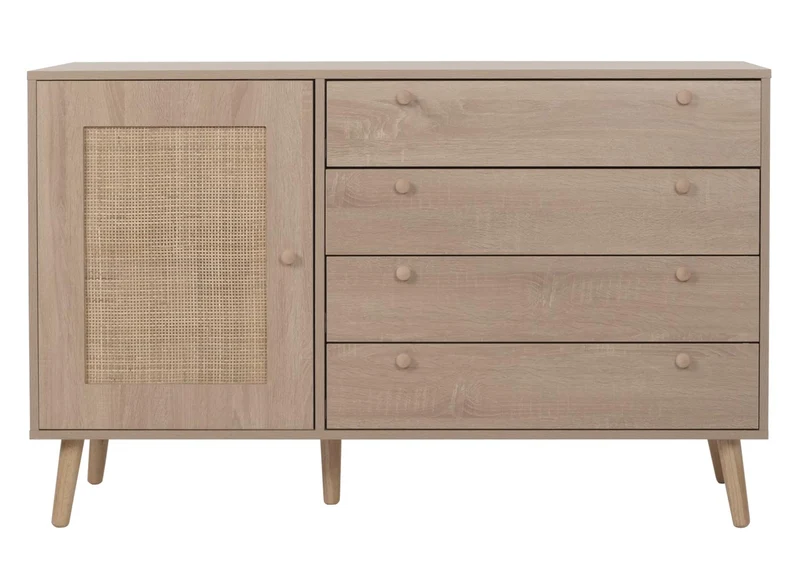 Buffet avec compartiment de rangement en kubu bois de rotin mélaminé aspect chêne 04_0005993
