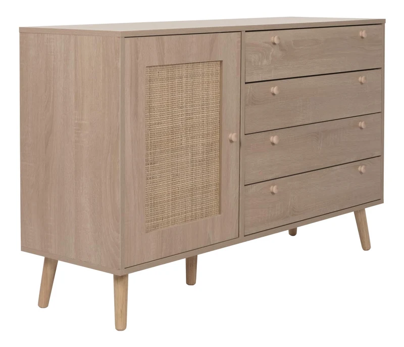 Buffet avec compartiment de rangement en kubu bois de rotin mélaminé aspect chêne 04_0005993