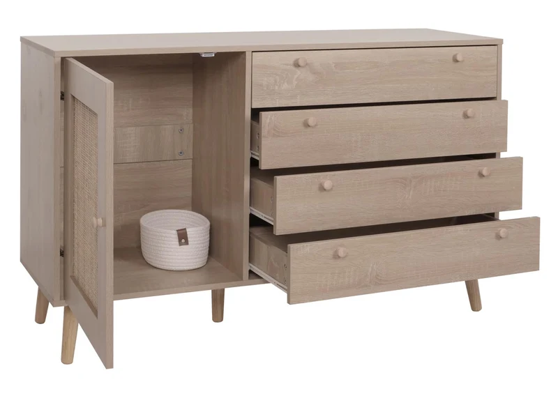 Buffet avec compartiment de rangement en kubu bois de rotin mélaminé aspect chêne 04_0005993