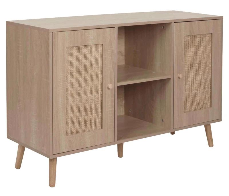 Buffet avec compartiments de rangement deux portes en kubu bois de rotin mélaminé aspect chêne 04_0005992