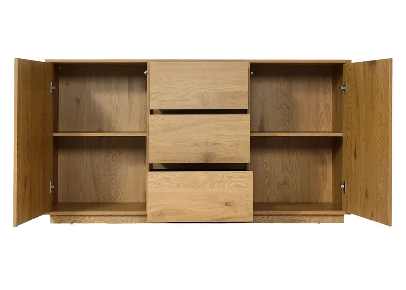 Buffet commode 3 tiroirs 4 compartiments de rangement avec 2 portes 86x160x40 cm aspect chêne 04_0005986