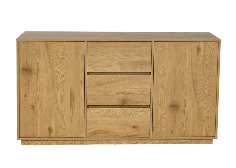 Buffet commode 3 tiroirs 4 compartiments de rangement avec 2 portes 86x160x40 cm aspect chêne 04_0005986