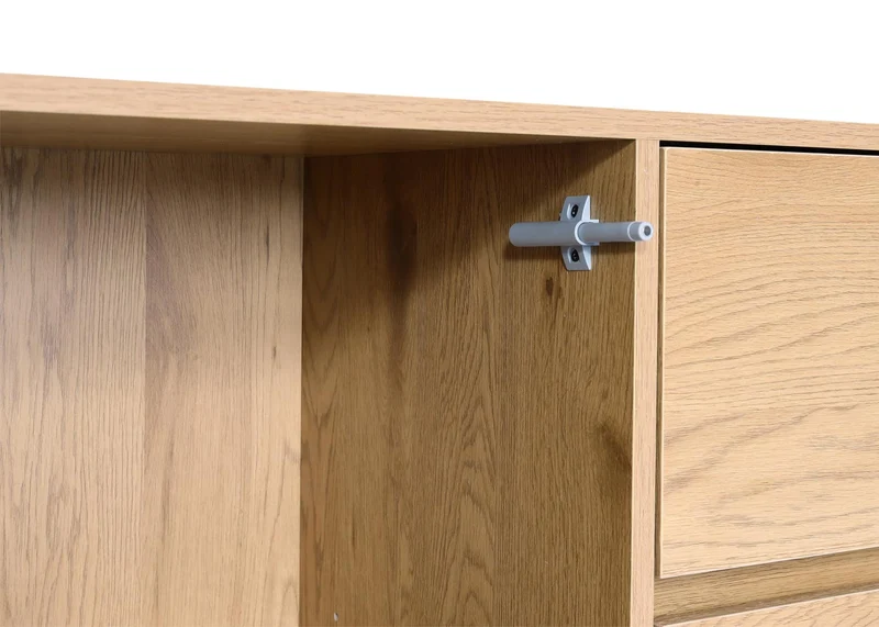 Buffet commode 3 tiroirs 4 compartiments de rangement avec 2 portes 86x160x40 cm aspect chêne 04_0005986