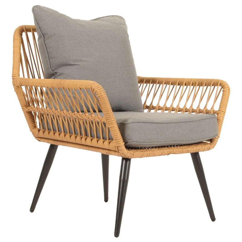 Ensemble de chaises et table d'appoint de jardin balcon terrasse en polyrotin et coussin gris foncé 04_0006697