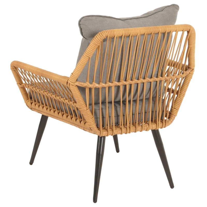 Ensemble de chaises et table d'appoint de jardin balcon terrasse en polyrotin et coussin gris foncé 04_0006697
