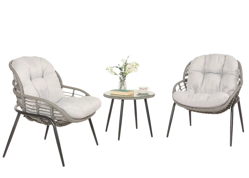 Ensemble de chaises et table d'appoint de jardin balcon terrasse en polyrotin gris clair 04_0006695