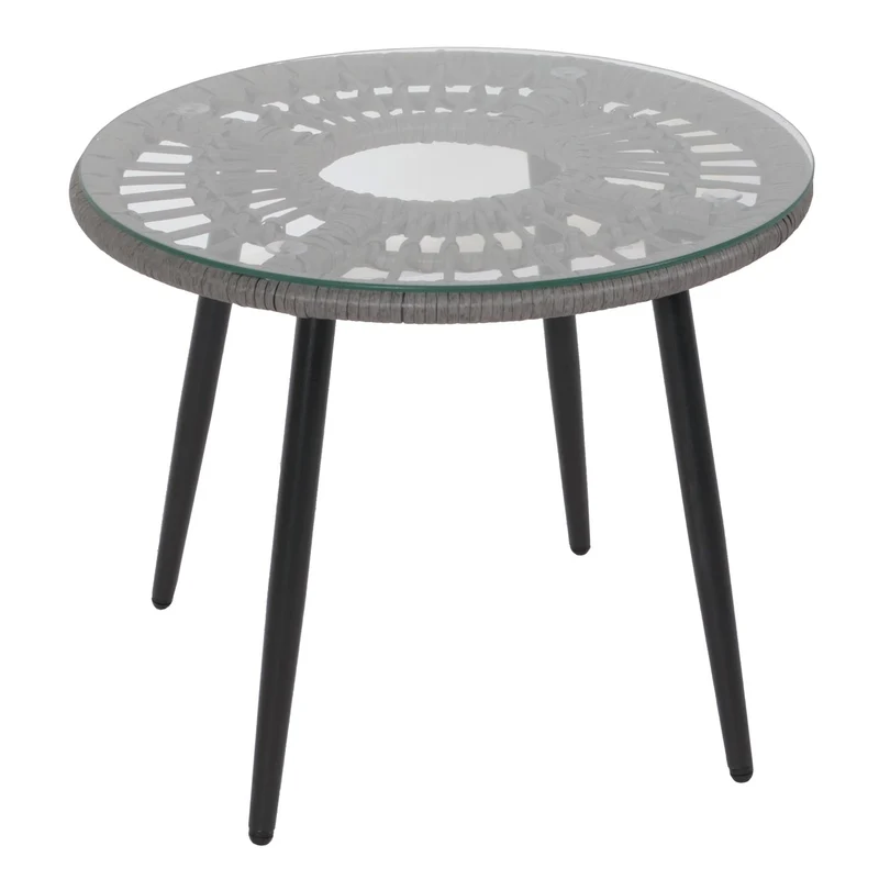 Ensemble de chaises et table d'appoint de jardin balcon terrasse en polyrotin gris clair 04_0006695