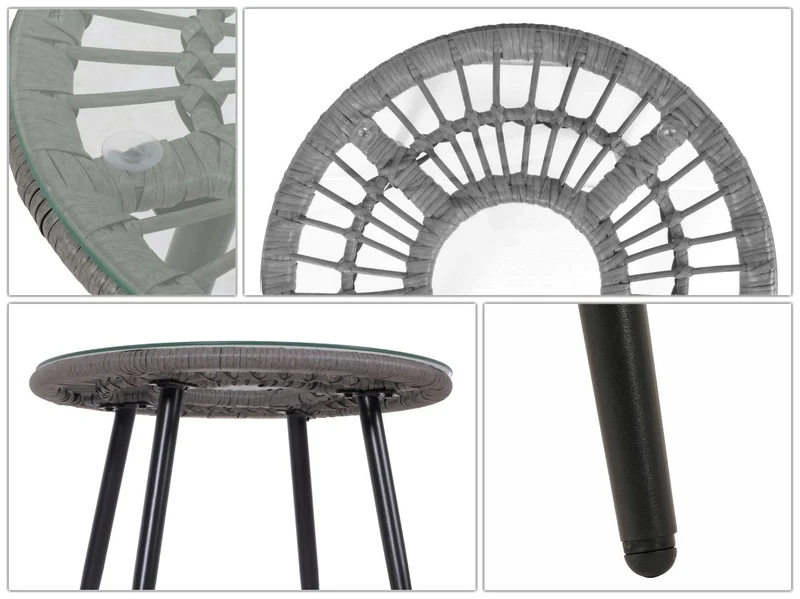 Ensemble de chaises et table d'appoint de jardin balcon terrasse en polyrotin gris clair 04_0006695
