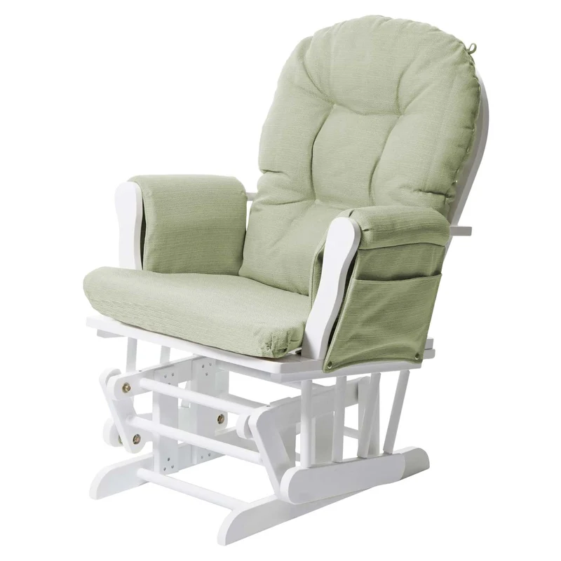 Fauteuil de relaxation fauteuil à bascule avec repose-pieds en tissu vert clair structure en bois blanc 04_0006826