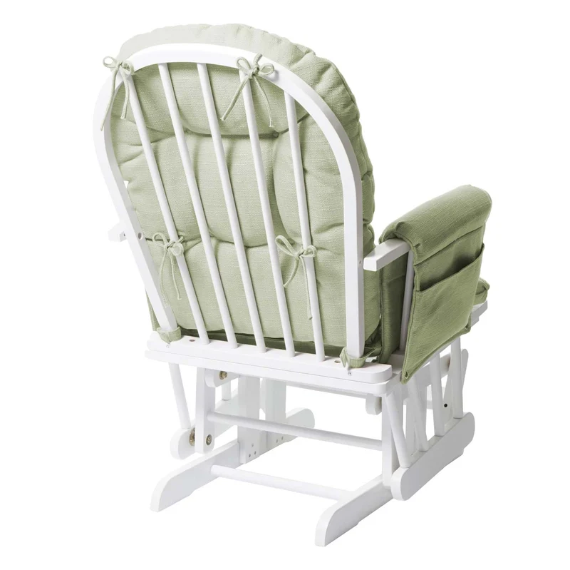 Fauteuil de relaxation fauteuil à bascule avec repose-pieds en tissu vert clair structure en bois blanc 04_0006826