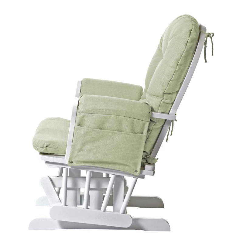 Fauteuil de relaxation fauteuil à bascule avec repose-pieds en tissu vert clair structure en bois blanc 04_0006826