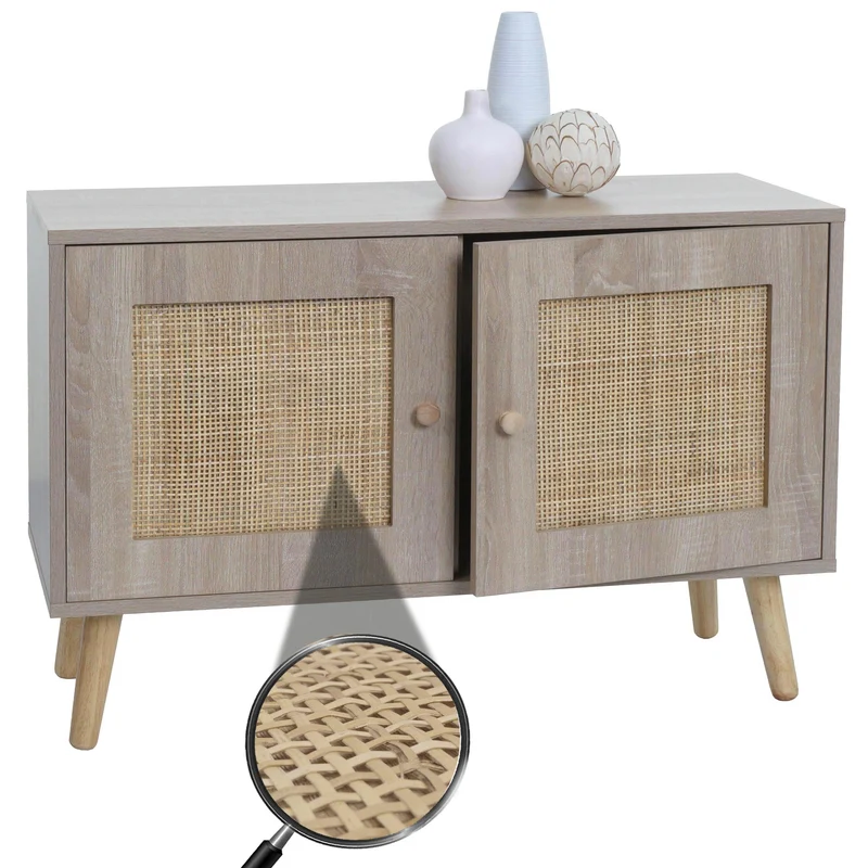 Commode buffet avec deux compartiments de rangement en kubu bois aspect chêne 56x80x30 cm 04_0006518