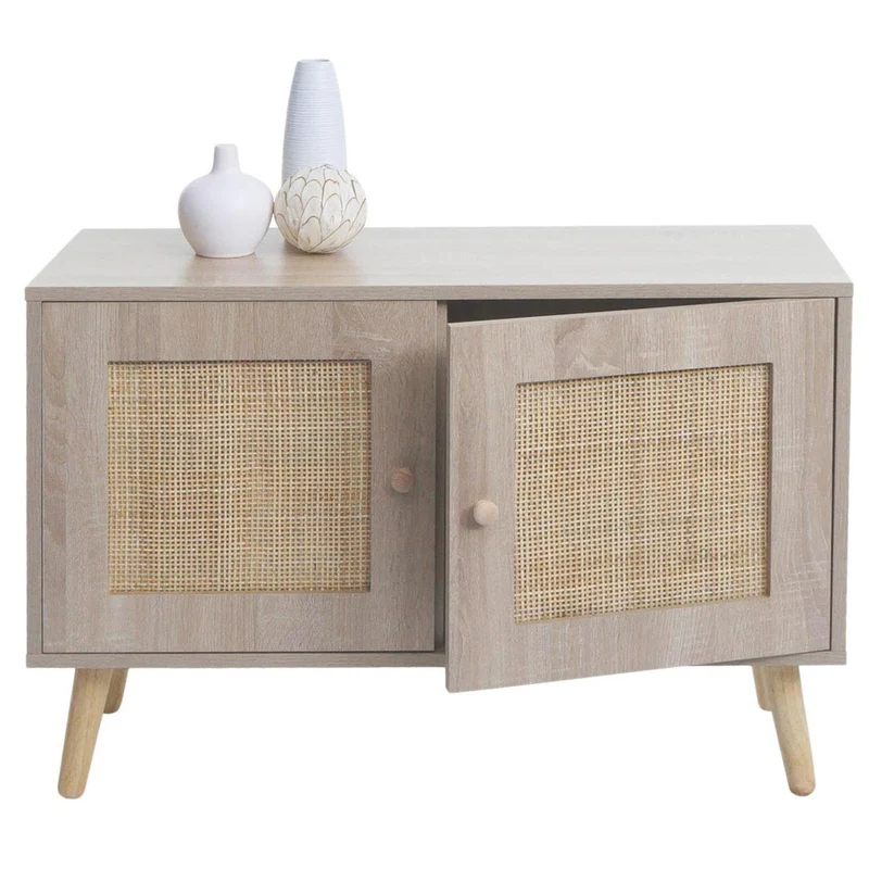 Commode buffet avec deux compartiments de rangement en kubu bois aspect chêne 56x80x30 cm 04_0006518