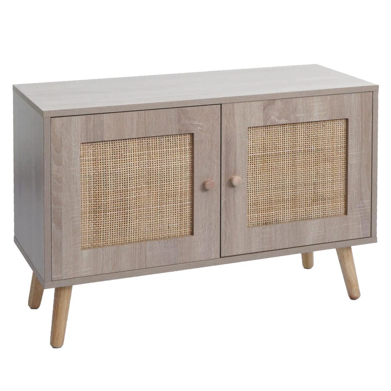 Commode buffet avec deux compartiments de rangement en kubu bois aspect chêne 56x80x30 cm 04_0006518