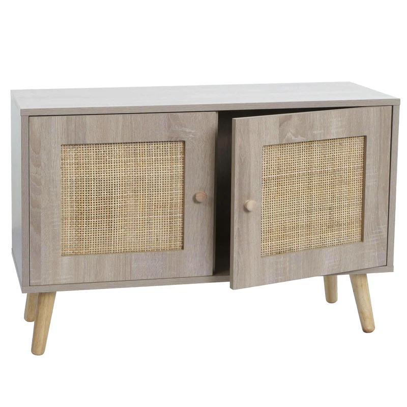 Commode buffet avec deux compartiments de rangement en kubu bois aspect chêne 56x80x30 cm 04_0006518