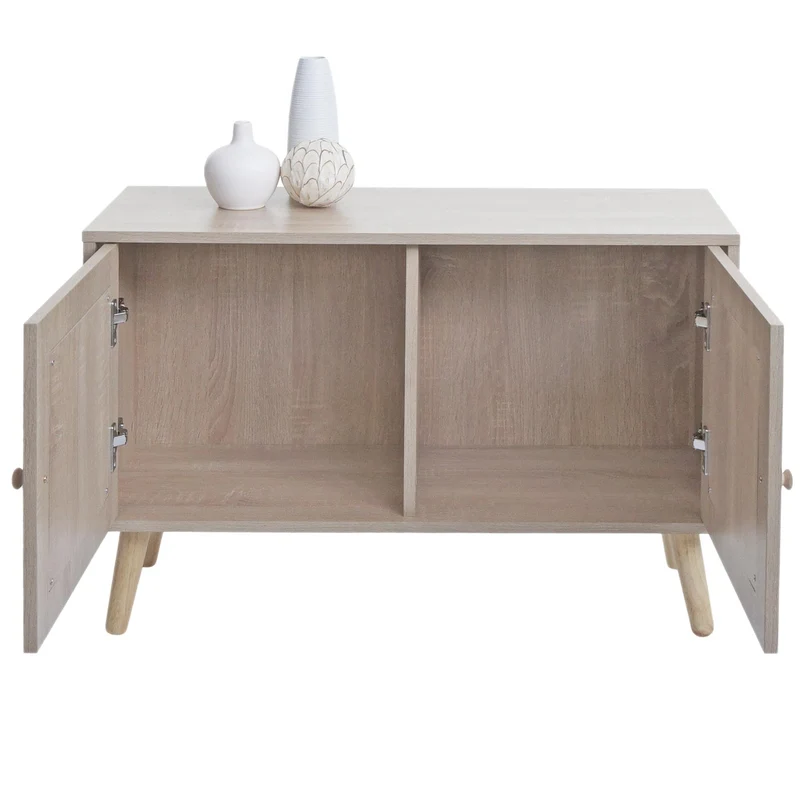 Commode buffet avec deux compartiments de rangement en kubu bois aspect chêne 56x80x30 cm 04_0006518