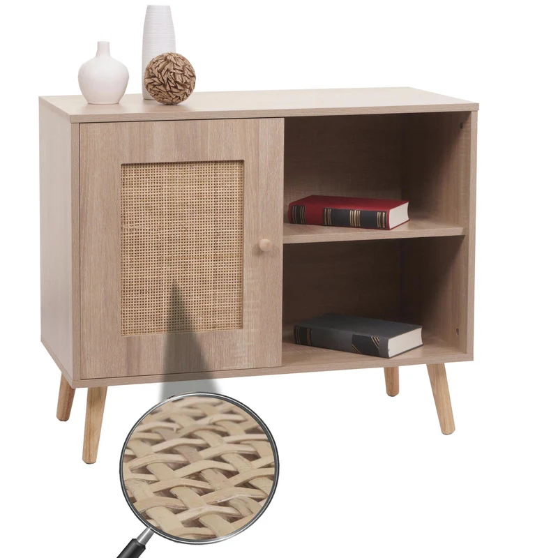 Commode armoire buffet compartiment de rangement en kubu et bois mélamine 67x80x38 cm aspect chêne 04_0006517