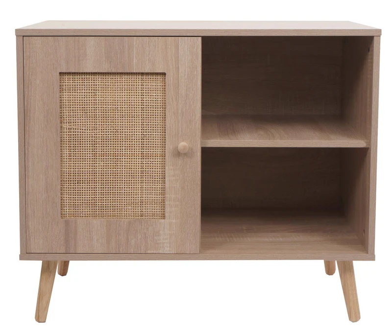 Commode armoire buffet compartiment de rangement en kubu et bois mélamine 67x80x38 cm aspect chêne 04_0006517
