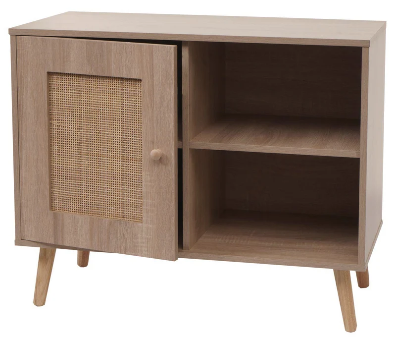 Commode armoire buffet compartiment de rangement en kubu et bois mélamine 67x80x38 cm aspect chêne 04_0006517
