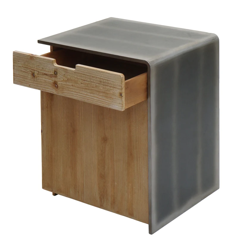 Commode table de chevet table d'appoint industrielle en bois 60x50x40 cm naturel avec aspect métal 04_0006511